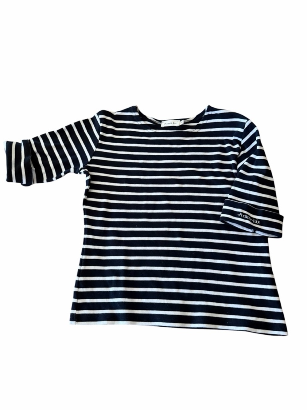 Armor Lux Navy and White Striped Boatneck Tee Size 1 (S)